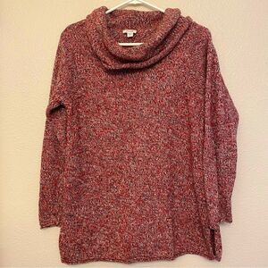 J. Jill pure red Multi-colored cowl Neck Wool Blend Tunic knit chunky Sweater S